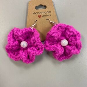 Handmade Pink Crochet Flower Earrings